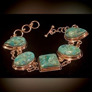 NF 925 Sterling Silver, Turquoise Stone, Linked Bracelet, 39.9grams, THAILAND